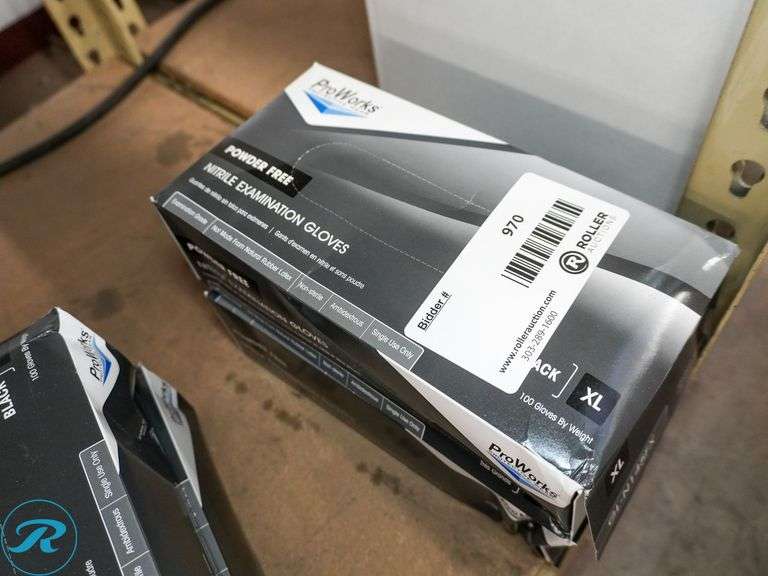 (2) Boxes of ProWorks Powder Free Nitrile Examination Gloves, Black, XL (100-Gloves/Per Box) - Roller Auctions