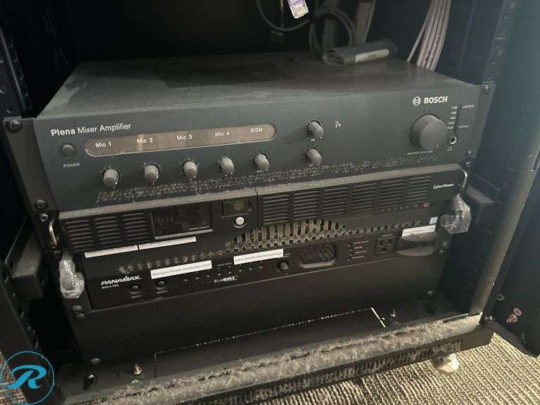 Omni Mount RE18 Enclosed Half Rack System With Bosch Plena Amplifier, Panamax Power Distribution Unit and Unifi Switch - Roller Auctions