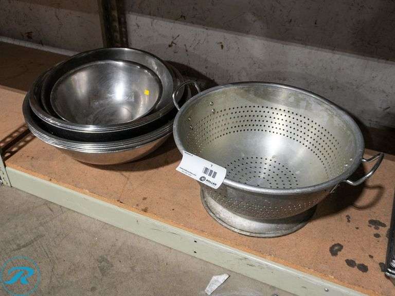 Colander and (10) Mixing Bowls