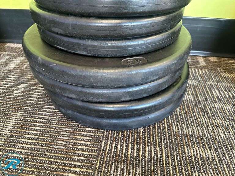 Rubber Weight Plates; (4) 45lb, (4) 25lb, (4) 10lb, (4) 5lb and (4) 2.5lb - Roller Auctions