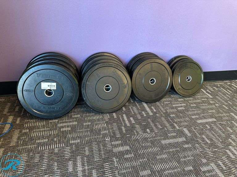 Torque Weight Plates; (4) 45lb, (4) 35lb, (4) 25lb, (4) 10lb - Roller Auctions