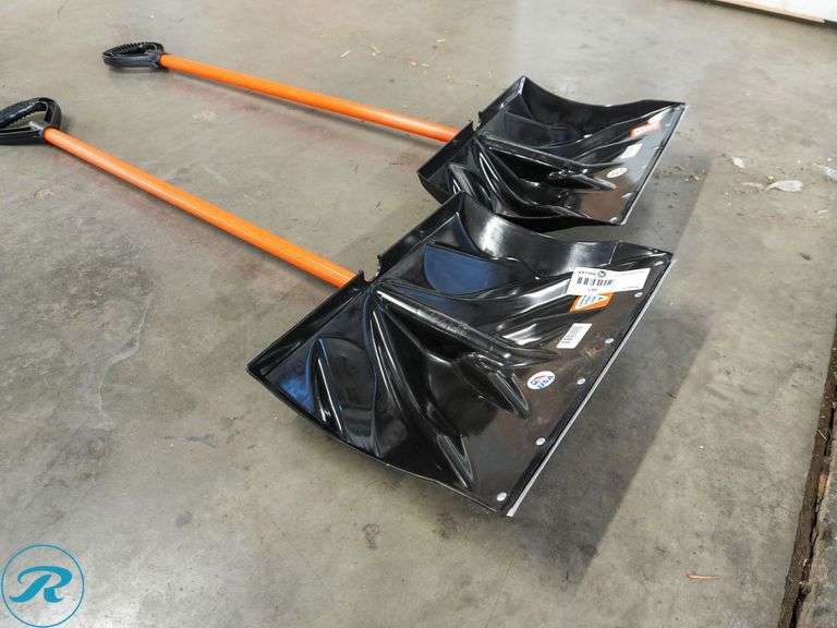 (2) Bigfoot Snow Tools Straight Handle Snow Shovels, Orange, Plastic - Roller Auctions