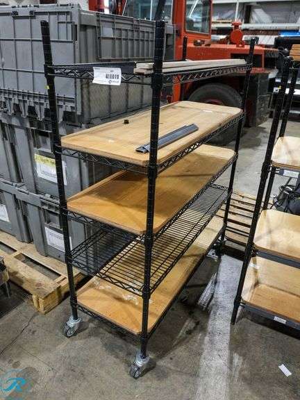5-Tier Wire Rack With Wood Shelf Inserts on Casters, 48