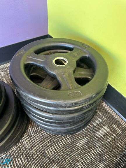 Rubber Weight Plates; (8) 45lb, (6) 25lb, (6) 10lb and (2) 5lb - Roller Auctions