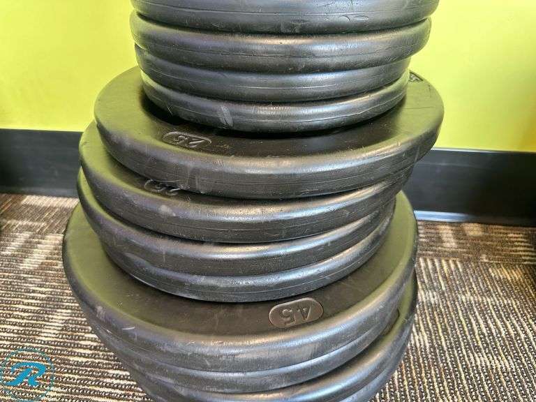 Rubber Weight Plates; (4) 45lb, (4) 25lb, (4) 10lb, (4) 5lb and (4) 2.5lb - Roller Auctions