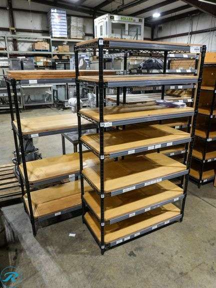 (2) Wire Racks With Wood Shelf Inserts, 36