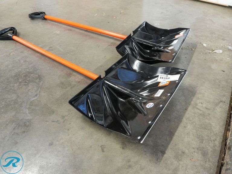 (2) Bigfoot Snow Tools Straight Handle Snow Shovels, Orange, Plastic - Roller Auctions