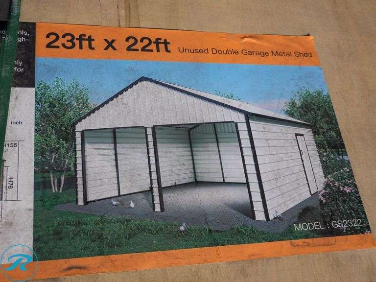 New Chery 23' X 22' Double Door Garage Metal Shed, MOD. GS2322 - Roller ...