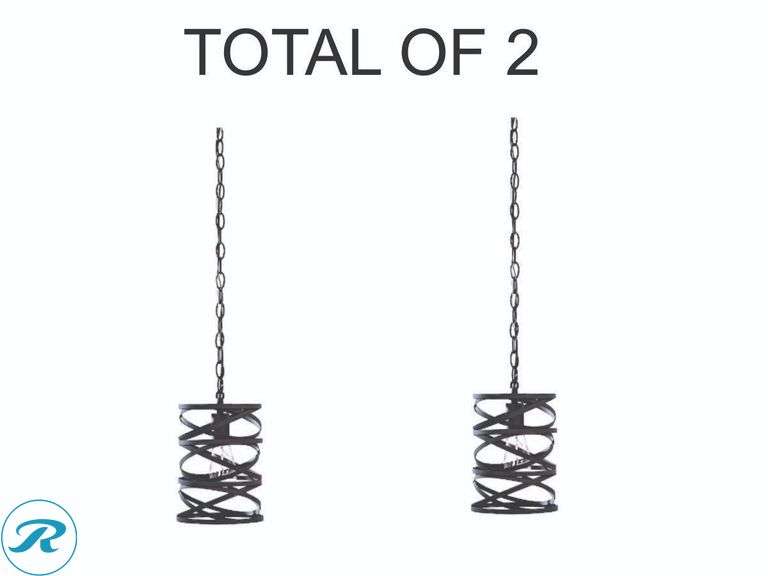 (2) New- allen + roth Winship Bronze Modern/Contemporary Cylinder Small Hanging Pendant Light - Roller Auctions