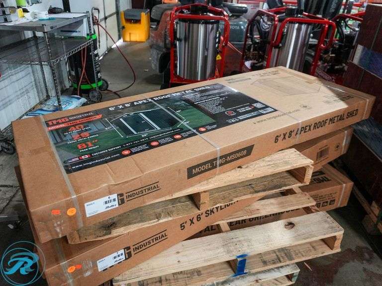 New TMG Industrial TMG-MS0608 Apex Roof Metal Shed, 6' x 8' - Roller Auctions