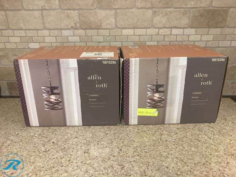 (2) New- allen + roth Winship Bronze Modern/Contemporary Cylinder Small Hanging Pendant Light - Roller Auctions