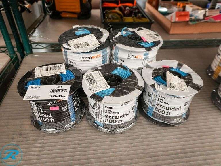 (5) Rolls of Cerrowire 10 and 12AWG Stranded Wire, 500' - Roller Auctions