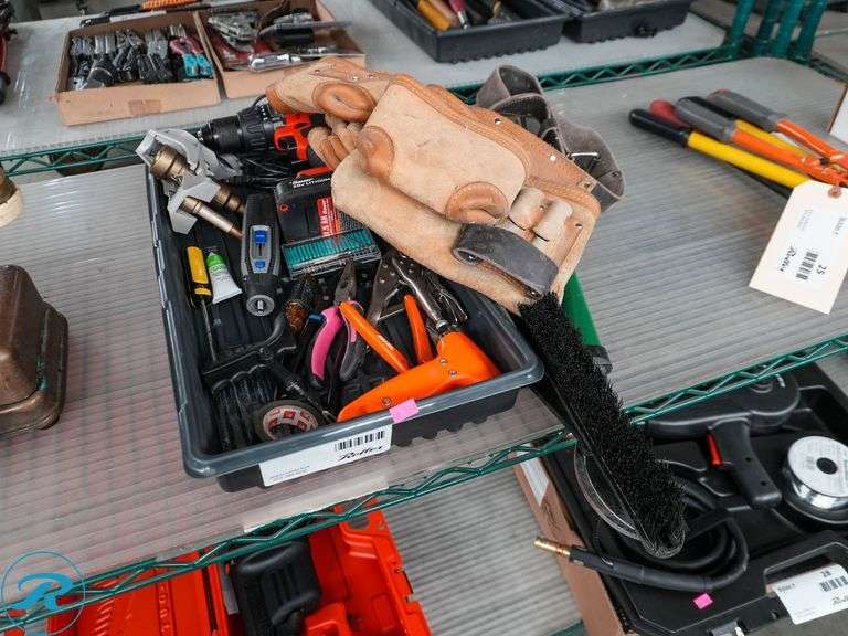 Tray of Hand Tools, Pruner and Tool Belt