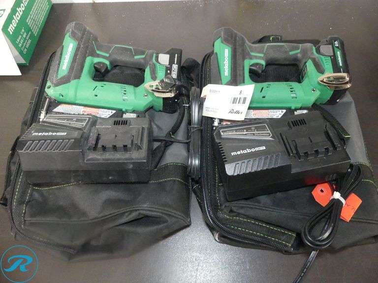 (2) Metabo NP18DSA1 23ga 18V Pin Nailers With Battery, Charger and Bag