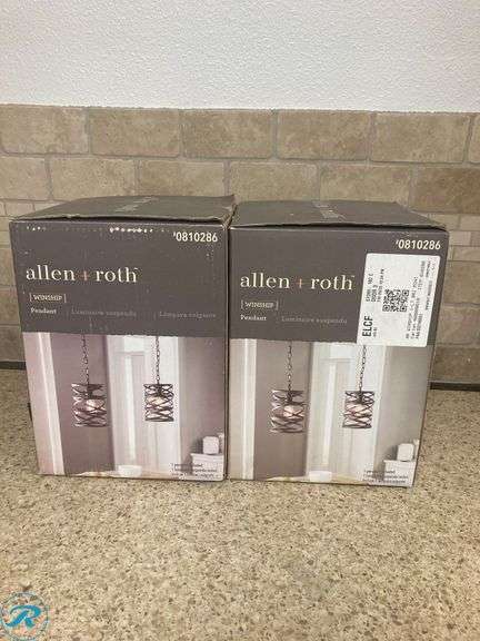 (2) New- allen + roth Winship Bronze Modern/Contemporary Cylinder Small Hanging Pendant Light - Roller Auctions