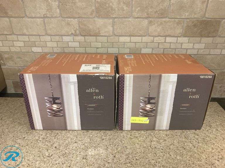 (2) New- allen + roth Winship Bronze Modern/Contemporary Cylinder Small Hanging Pendant Light - Roller Auctions