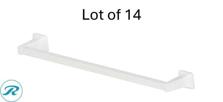 (18 items) New- (14) Project Source Seton 24-in White Wall Mount Single Towel Bar (4) Project Source Seton 18-in White Wall Mount Single Towel Bar - Roller Auctions