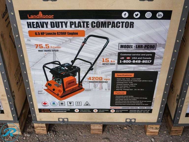 New Land Honor Heavy Duty Gas Plate Compactor, 6.5 HP, MOD: LHR-PC90 - Roller Auctions