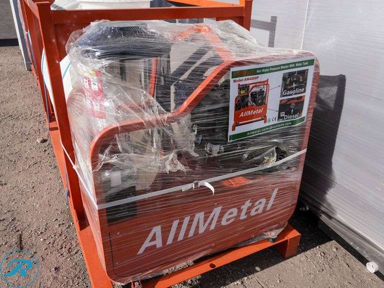 New All Metal Hot Water Pressure Washer, 4,000 PSI, Diesel Burner, Gas Engine, Hose, Wand And Gun Assembly, MOD: AM4000P - Roller Auctions