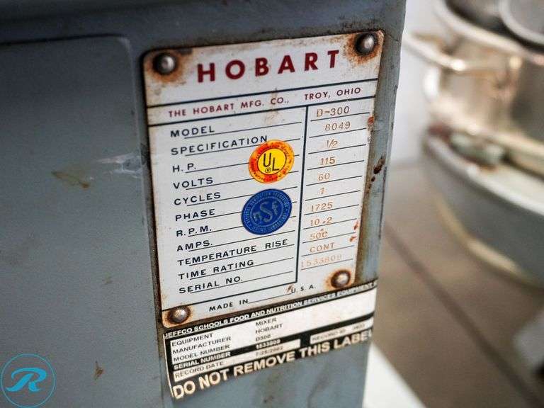 Hobart D-300 Mixer, 30Qt, 115V, Single Phase - Roller Auctions