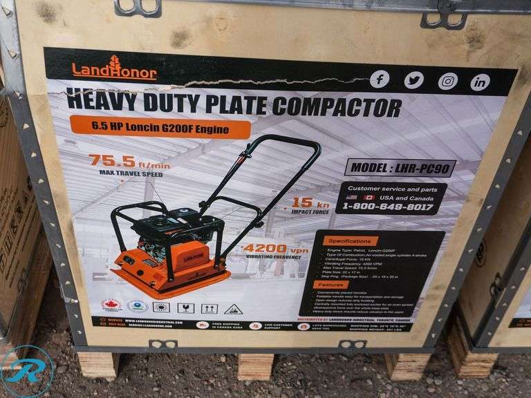 New Land Honor Heavy Duty Gas Plate Compactor, 6.5 HP, MOD: LHR-PC90 - Roller Auctions