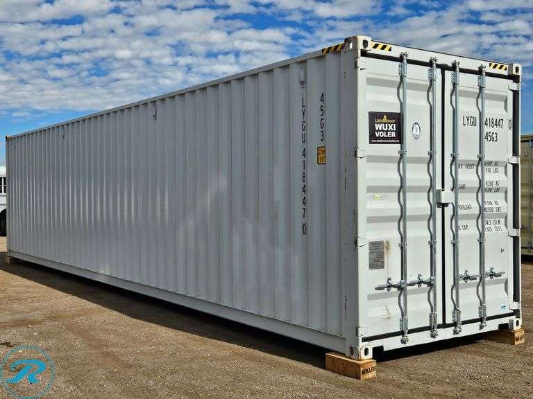 New 2025 40' Steel Storage Container, High Cube, 9'6" High x 8' Wide, (2) Double Door Side Openings - Roller Auctions