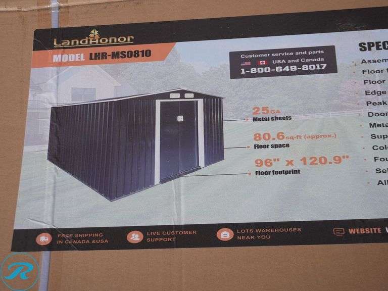 New Land Honor LHR-MS0608 Galvanized Apex Roof Metal Shed, 6' x 8' - Roller Auctions