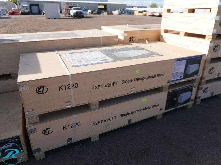 New KJ K1220 Single Garage Metal Shed, 12' x 20' x 9' High - Roller Auctions