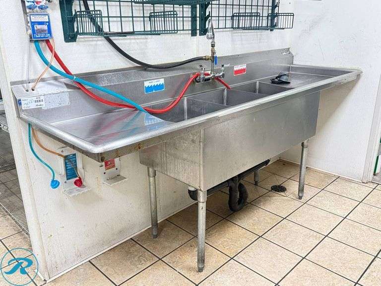 3-Compartment Stainless Steel Commercial Sink With Faucet and Drain Boards, 96in x 27in