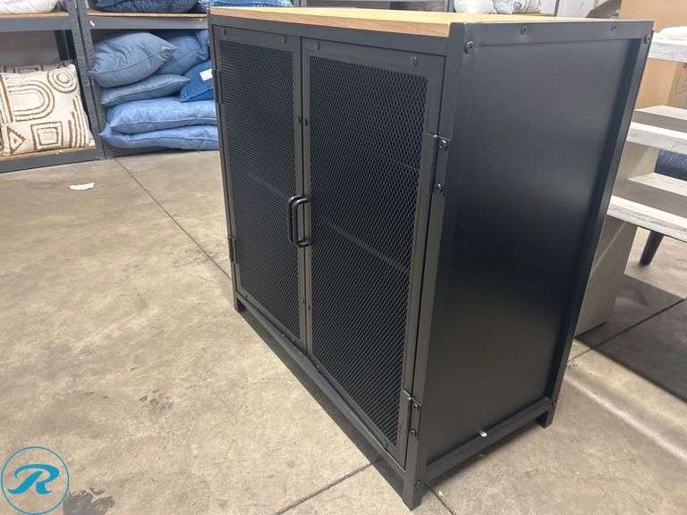 Metal Storage Cabinet With Wood Top and Mesh Doors - Roller Auctions