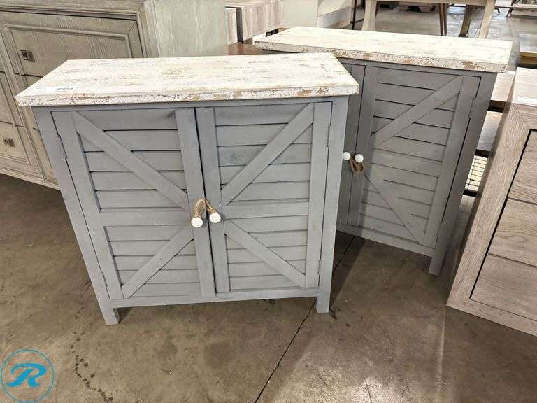 (2) Imax Corp Gray Wooden Cabinets with Double Doors, 32 in x 14 in x 32 in