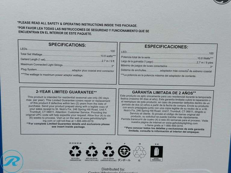 GE: StayBright 100LED Glitter Gem Garland 9FT Warm White/White Wire- New - Roller Auctions