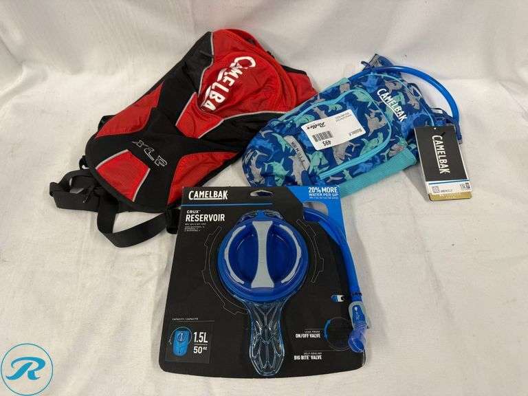 CamelBak XLP Hydration Backpack, Mini M.U.L.E. 50oz Hydration Pack, and Crux 1.5L Reservoir - Roller Auctions