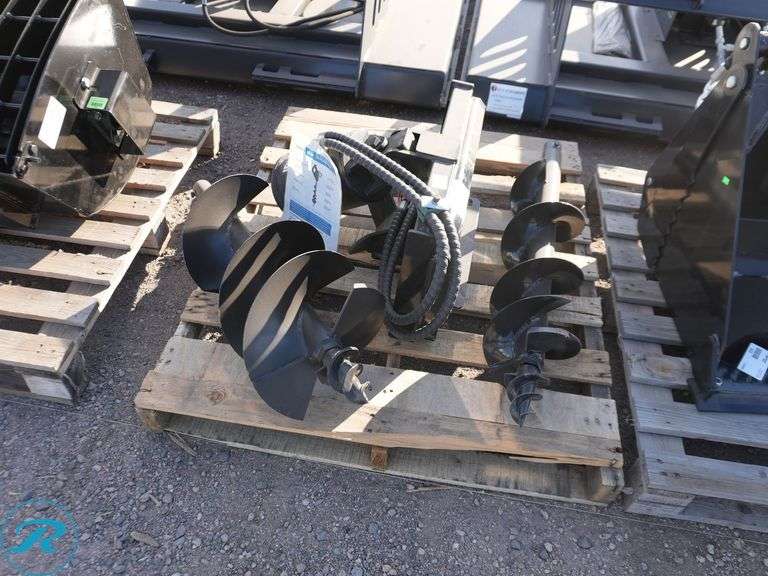 New I-Ranch IRLDA Hydraulic Posthole Digging Attachment to Fit Mini Skid Steer Loader, With 8" and 12" Auger Bits - Roller Auctions