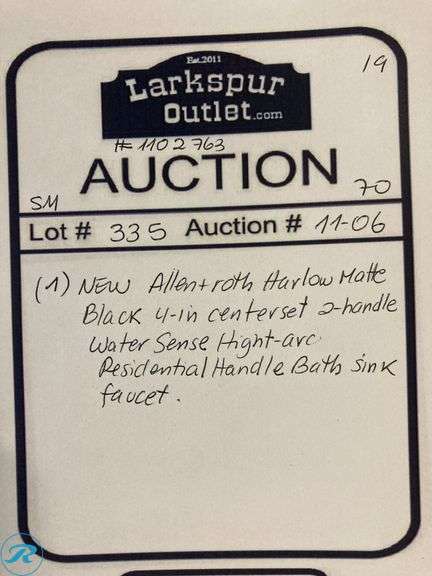 (1) allen + roth Harlow Matte Black 4-in centerset 2-handle WaterSense High-arc Residential Handle Bathroom Sink Faucet with Drain with Deck Plate - Roller Auctions