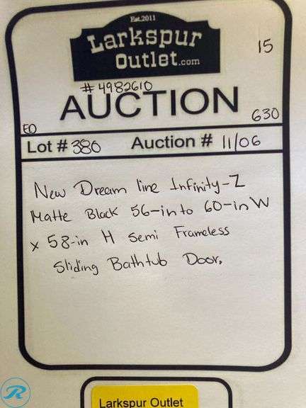 (1) DreamLine Infinity-Z Matte Black 56-in to 60-in W x 58-in H Semi-Frameless Sliding Bathtub Door (Box has damage, PRODUCT NOT DAMAGED) - Roller Auctions
