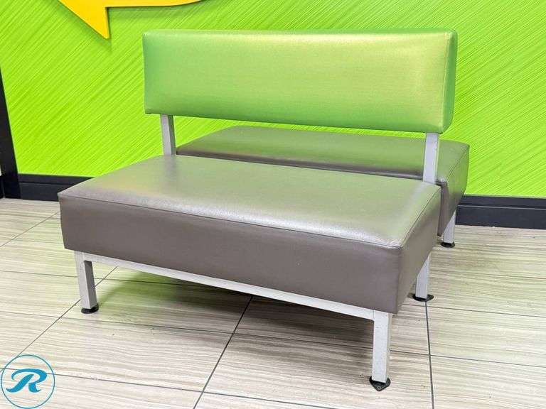 Plymold Green and Brown Upholstered Booths, (1) Single Sided and (2) Double Sided, 43in Long