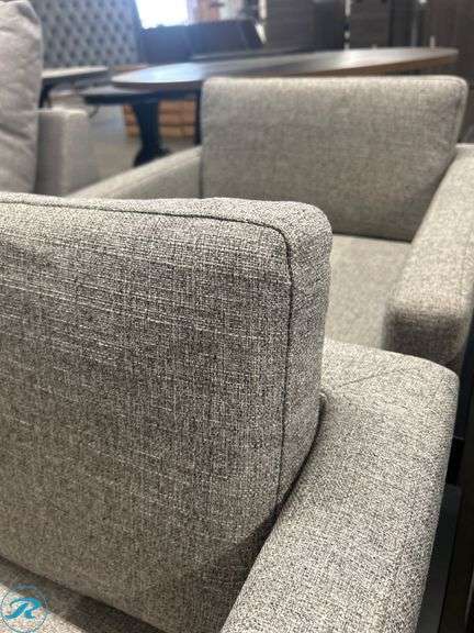 (2) Upholstered Armchairs With Gray Textured Fabric and Metal Bases - Roller Auctions