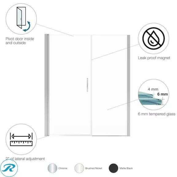 (1) MAAX Manhattan Brushed Nickel 57-in to 60-in W x 68-in H Frameless Clear Glass Pivot Shower door (Box has damage- PRODUCT in perfect condition) - Roller Auctions