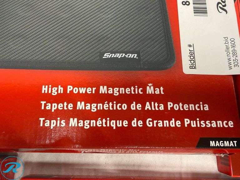 Snap-on Magnetic Tools Set: (2) MAGMAT High Power Mats, MAGDISH Collapsible 10″ Dish, (2) FLEXRAIL14RD Socket Rails, KAHMPC Hanger - Roller Auctions