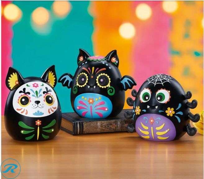 Wealth And Fortune Water Globe- Like New; Kirkland Signature: Double Sided Holiday Gift Wrap- New; Day of the Dead LED Nightlights, Set of 3- New - Roller Auctions