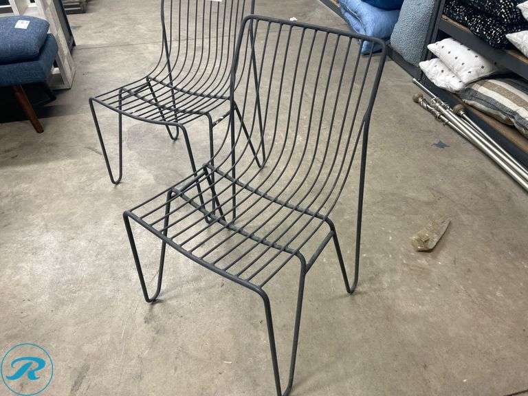 (2) Metal Wire-Frame Chairs with Black Finish - Roller Auctions