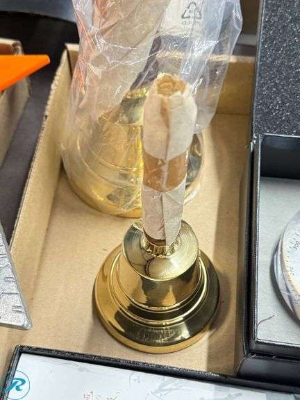 Box of Brass Bells, Magnifier, and Metal Cutter - Roller Auctions
