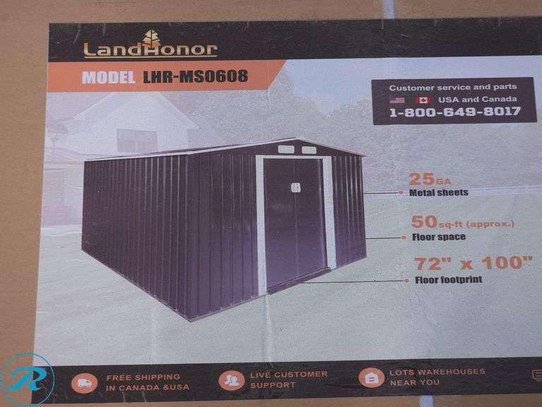 New Land Honor LHR-MS0810 Galvanized Apex Roof Metal Shed, 8' x 10' - Roller Auctions