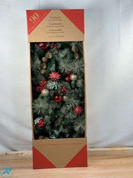 9' Pre-lit LED with Twinkle Artificial Decorated Garland, Red- New - Roller Auctions