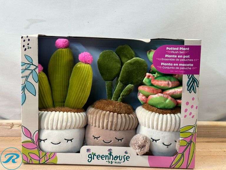 Greenhouse by Russ: Potted Plant Plush Set- New; Marvel: Spiderman Plush Toy- Used; Big Joe: Noodle Sling Pool Float- Used - Roller Auctions