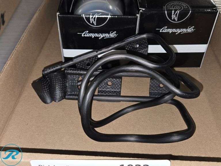 (2) Campagnolo Carbon Water Bottle Cages with Bottles and (2) Carbon Cages - Roller Auctions