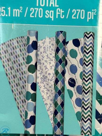 (4) Kirkland Signature: Double Sided Gift Wrap, 3-rolls, 270 sq. ft. Total- New; Kirkland Signature: Double- Sided Gift wrap, 270sq ft- New - Roller Auctions