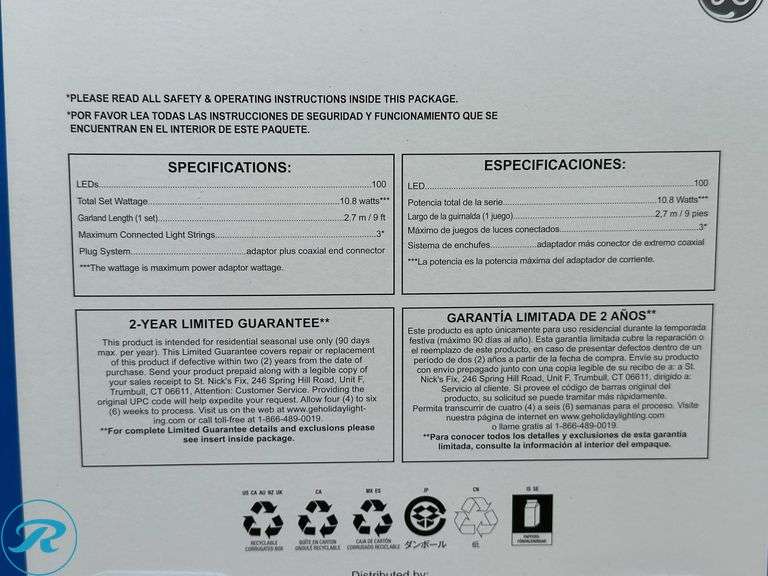 GE: StayBright 100LED Glitter Gem Garland 9FT Warm White/White Wire- New - Roller Auctions