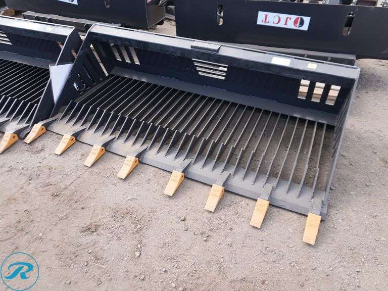 New Land Honor RB-14-72W Rock Bucket With Teeth Attachment to Fit Skid Steer Loader, 72" - Roller Auctions